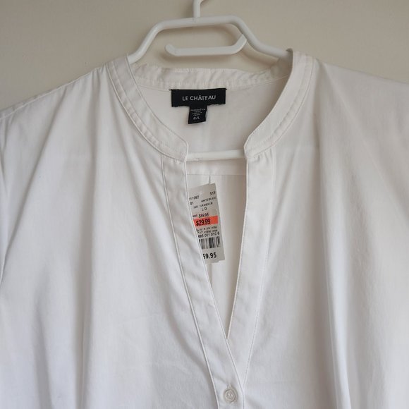 Vintage Le Chateau White Dress Shirt with Attached Tie-Belt Size L NWT - Picture 2 of 10
